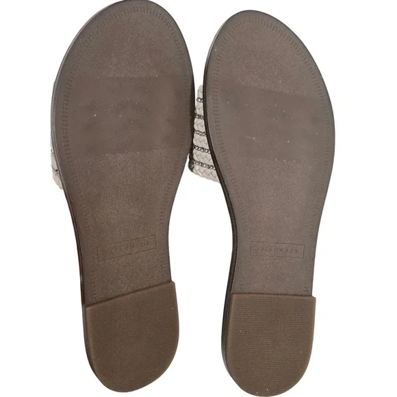 NWOB Yellow Box Cream Braided Rhinestone Slide Sandals Flats Cream Tan Size 8.5 - Picture 2 of 3